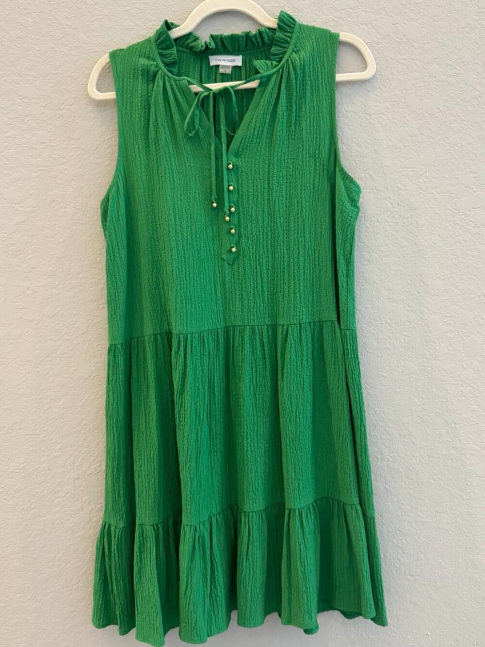 Calvin Klein Green Tiered Sleeveless Dress Size 8 Rayon Blend